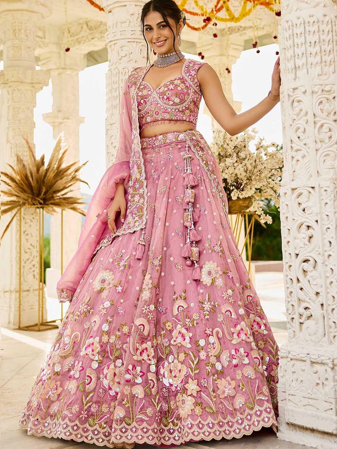 Organza  Embroidered  Lehenga Choli Wedding Outfit